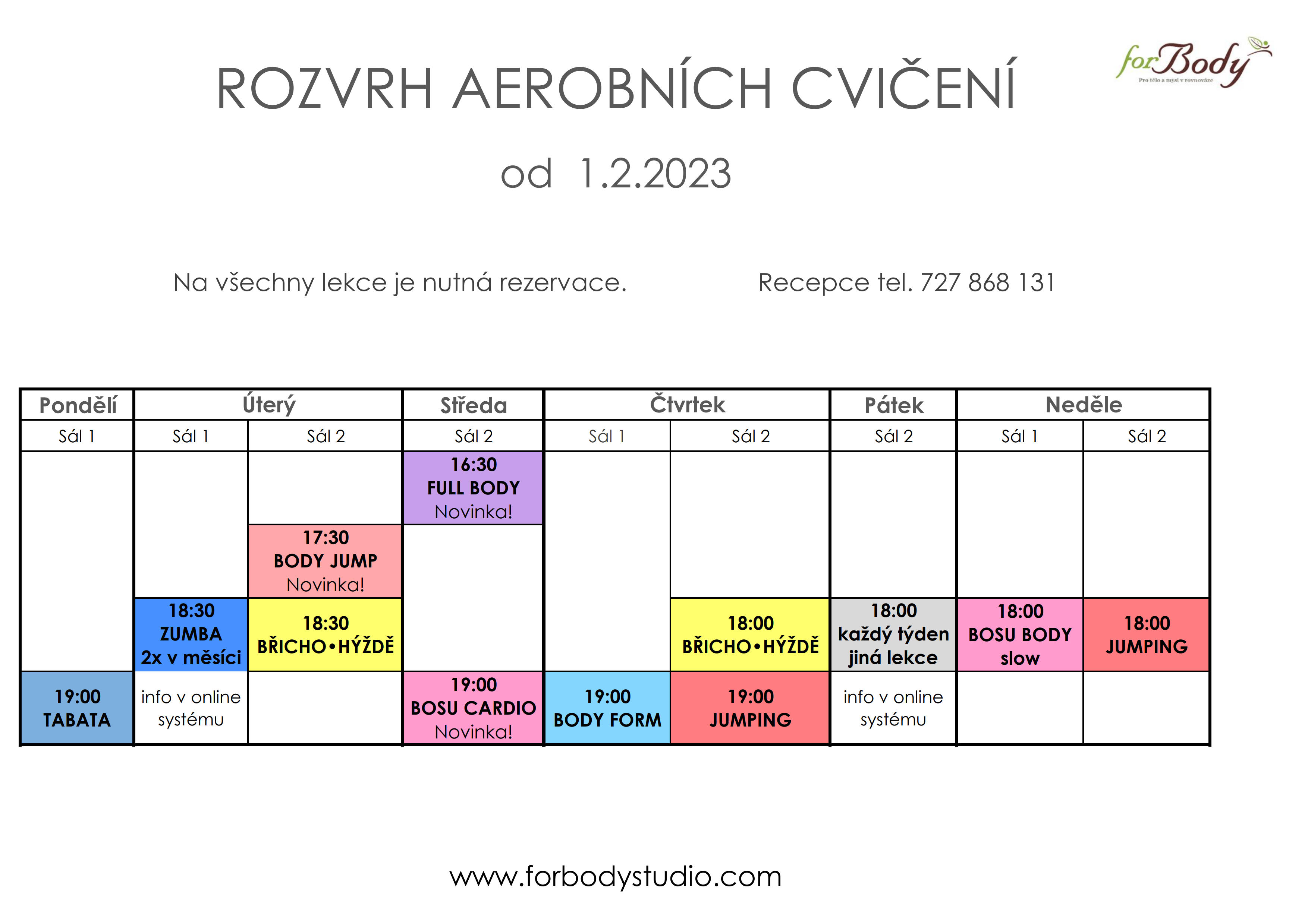 rozvrh cardio